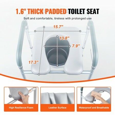 Commode Chair Bedside Commode with Padded Seat & Arms 7-Level Adjustable Height 5.8L Removable Bucket Easy to Assemble 350 LBS Capacity Raised Toilet Seat