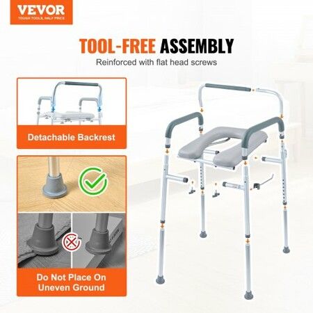 Commode Chair Bedside Commode with Padded Seat & Arms 7-Level Adjustable Height 5.8L Removable Bucket Easy to Assemble 350 LBS Capacity Raised Toilet Seat