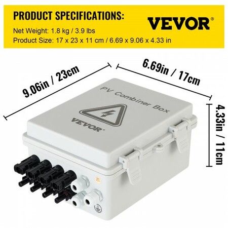 PV Combiner Box 4 String with 15A Rated Current Fuse 63A Circuit Breaker Lightning Arreste Connector for On/Off Grid Solar Panel System IP65