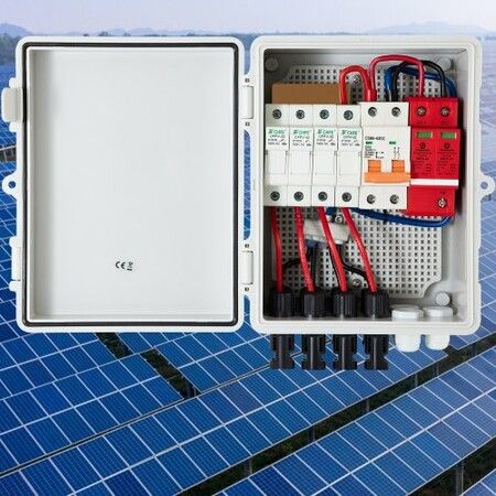 PV Combiner Box 4 String with 15A Rated Current Fuse 63A Circuit Breaker Lightning Arreste Connector for On/Off Grid Solar Panel System IP65