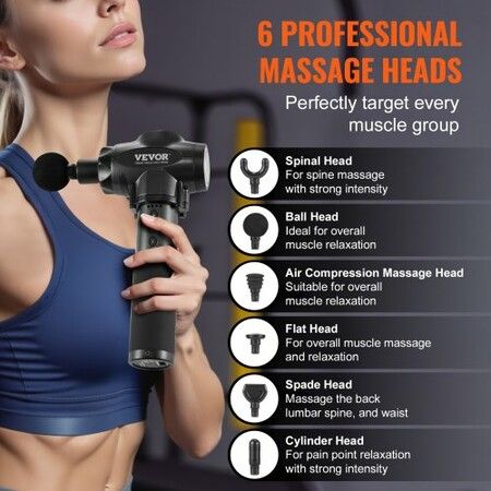 Massage Gun Deep Tissue Percussion Muscle Massager for Athletes - with 9 Speed Levels & 6 Massage Heads 24V 2500mAh Batteries Handheld Electric Massage Gun