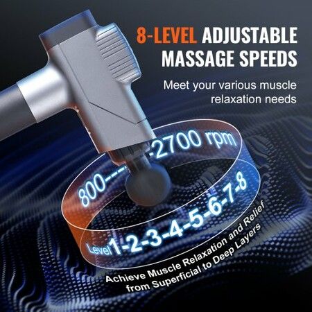 Massage Gun Deep Tissue Percussion Muscle Massager for Athletes - with 8 Speed Levels & 6 Massage Heads 16V 2500mAh Batteries Handheld Electric Massage Gun