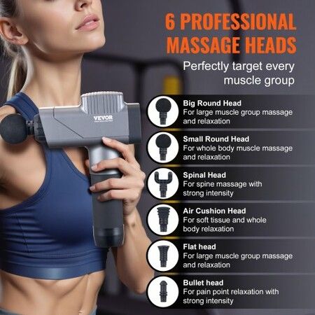 Massage Gun Deep Tissue Percussion Muscle Massager for Athletes - with 8 Speed Levels & 6 Massage Heads 16V 2500mAh Batteries Handheld Electric Massage Gun