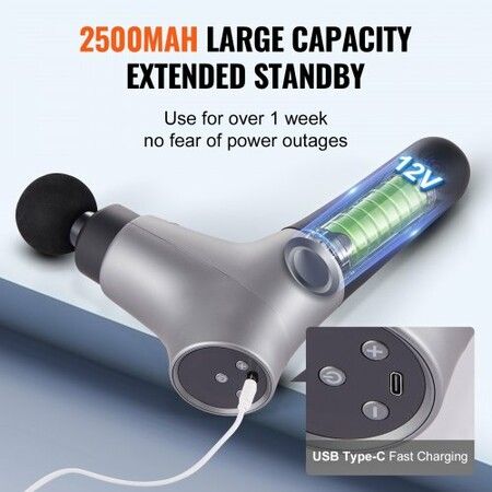 Massage Gun Deep Tissue Percussion Muscle Massager for Athletes - with 6 Speed Levels & 4 Massage Heads 12V 2500mAh Batteries Handheld Electric Massage Gun