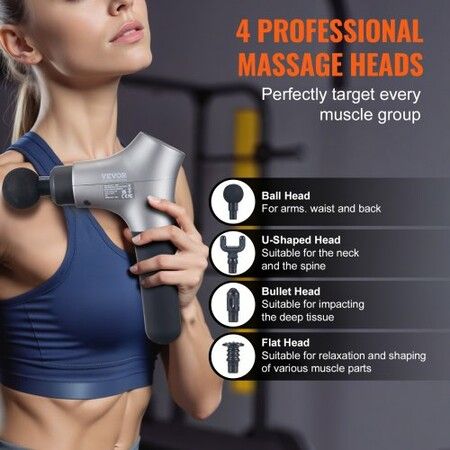 Massage Gun Deep Tissue Percussion Muscle Massager for Athletes - with 6 Speed Levels & 4 Massage Heads 12V 2500mAh Batteries Handheld Electric Massage Gun