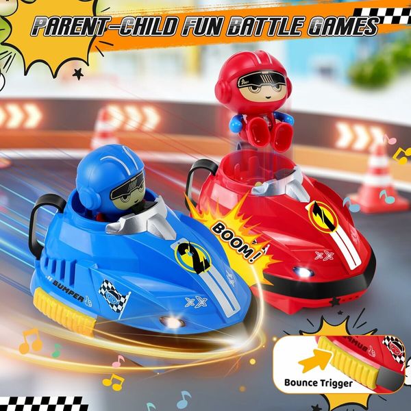 2 Pcs Remote Control Bumper Cars Toys for Ages 3 Up Kids, RC Cartoon Car Toys with Light and Music