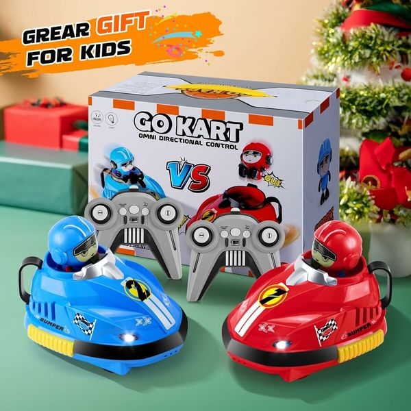 2 Pcs Remote Control Bumper Cars Toys for Ages 3 Up Kids, RC Cartoon Car Toys with Light and Music