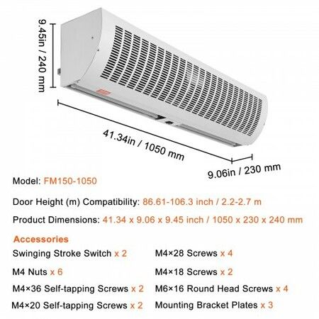 1.1m Commercial Indoor Air Curtain Super Power 2 Speeds 2292m3/h UL Certified Wall Mounted Air Curtains for Doors Indoor Over Door Fan with Heavy Duty Limit Switch Easy-Install Unheated