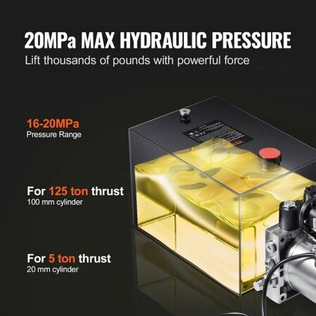 Hydraulic Pump 20 Quart Hydraulic Power Unit Single Acting Dump Trailer Pump 0.91 GPM Flow Rate 3200 PSI Max Relief Pressure DC 12V Hydraulic Pump