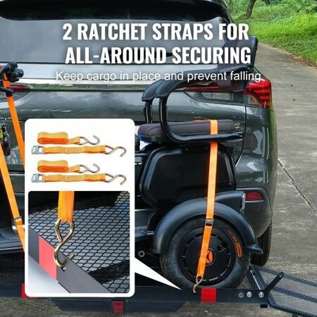 Hitch Mount Wheelchair Carrier 45.3"x25.6" 500LBS Mobility Scooter Carrier w/ Folding Ramp Iron Trailer Hitch Rack Basket w/ Stabilizer Straps Fit 2" Hitch