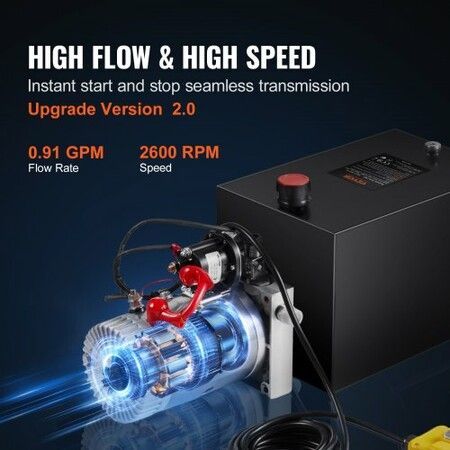 Hydraulic Pump 12 Quart Hydraulic Power Unit Single Acting Dump Trailer Pump 0.91 GPM Flow Rate 3200 PSI Max Relief Pressure DC 12V Hydraulic Pump