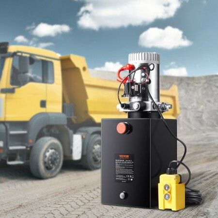 Hydraulic Pump 12 Quart Hydraulic Power Unit Single Acting Dump Trailer Pump 0.91 GPM Flow Rate 3200 PSI Max Relief Pressure DC 12V Hydraulic Pump