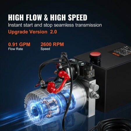 Hydraulic Pump 10 Quart Hydraulic Power Unit Double Acting Dump Trailer Pump 0.91 GPM Flow Rate 3200 PSI Max Relief Pressure DC 12V Hydraulic Pump