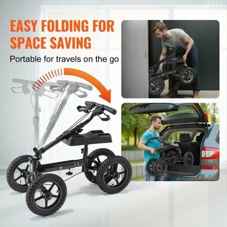 Folding Knee Scooter Aluminum Steerable Knee Walker with Height-Adjustable Handlebar & Knee Pad 12" All-Terrain Wheels Dual Brakes Leg Recovery Scooter