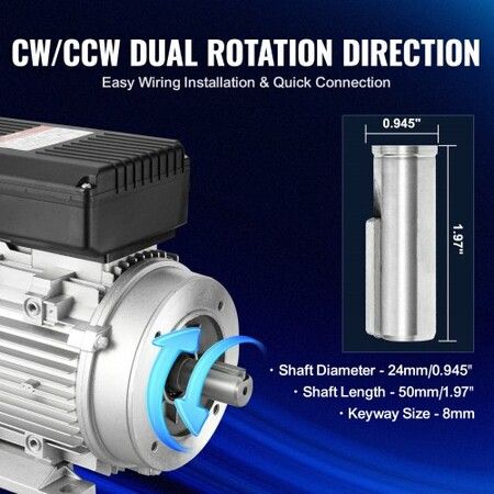 1.1KW Electric Motor 2800 rpm AC 220~240V 7.1A 90S B34 Frame Air Compressor Motor Single Phase 24mm Keyed Shaft CW/CCW Rotation