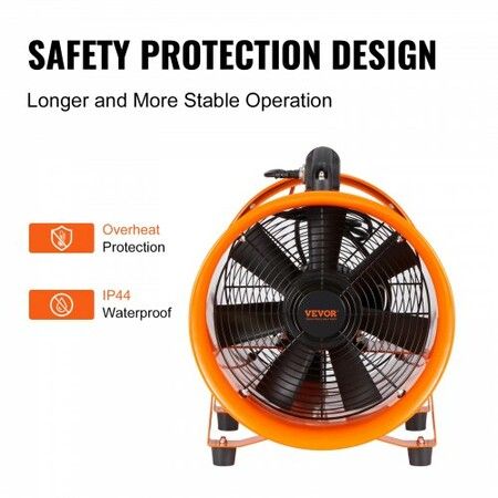 Portable Ventilator 304.8mm/12inch Heavy Duty Cylinder Fan with 10m Duct Hose 365W Strong Shop Exhaust Blower 2574CFM Industrial Utility Blower