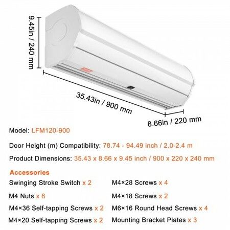 0.9m Commercial Indoor Air Curtain Super Power 2 Speeds 1528m³/h UL Certified Wall Mounted Air Curtains for Doors Indoor Over Door Fan