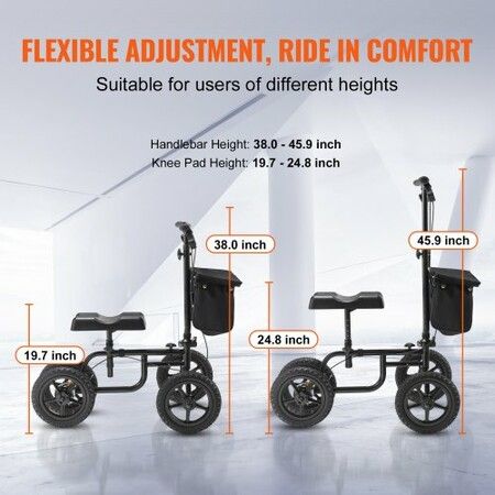 Folding Knee Scooter Carbon Steel Steerable Knee Walker with Height-Adjustable Handlebar & Knee Pad 12" All-Terrain Wheel Dual Brakes Leg Recovery Scooter