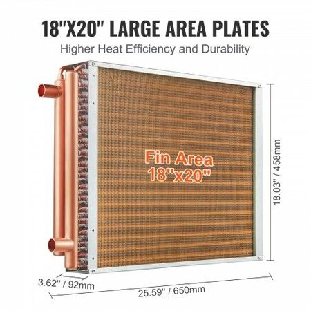 18"x 20" Heat Exchanger Water to Air 3-Row 3/8" Copper Ports 242 Fins