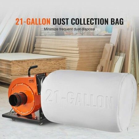 Dust Collector 1HP 460 CFM Air Flow Rolling Dust Collector with 80L Large Dust Collection Bag 2.5 Micron Bag Filtration Industrial Workshop Mobile Wood