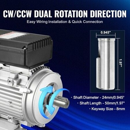 1.1KW Electric Motor 2800 rpm AC 220~240V 7.1A 90S B3 Frame Air Compressor Motor Single Phase 24mm Keyed Shaft CW/CCW Rotation