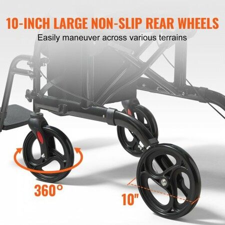 2 in 1 Rollator Walker & Transport Chair for Seniors Folding Rolling Walker Wheelchair Combo & Footrests Lightweight Aluminum Mobility Walker