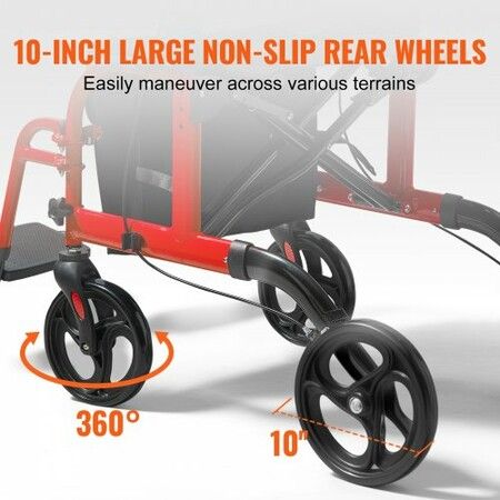 2 in 1 Rollator Walker & Transport Chair for Seniors Folding Rolling Walker Wheelchair Combo & Footrests Lightweight Aluminum Mobility Walker