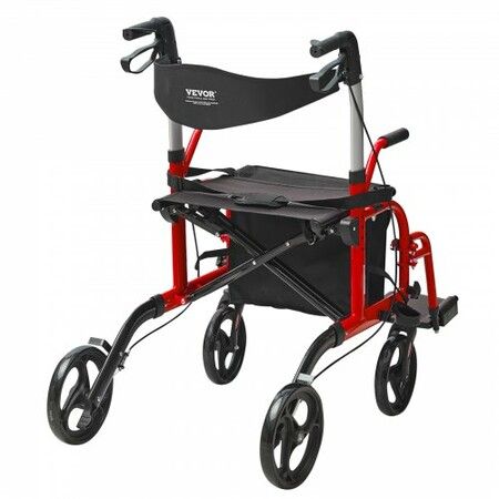 2 in 1 Rollator Walker & Transport Chair for Seniors Folding Rolling Walker Wheelchair Combo & Footrests Lightweight Aluminum Mobility Walker