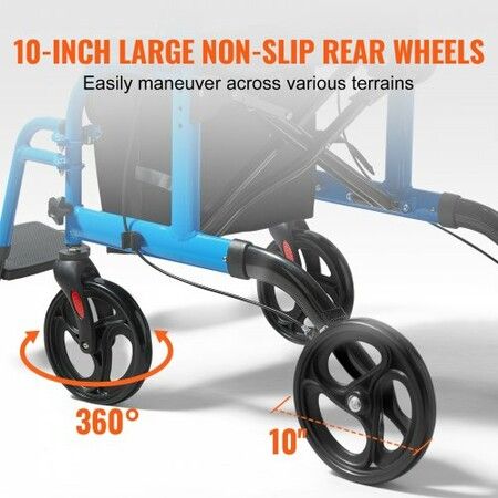 2 in 1 Rollator Walker & Transport Chair for Seniors Folding Rolling Walker Wheelchair Combo & Footrests Lightweight Aluminum Mobility Walker