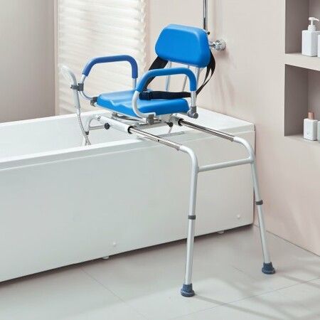 Sliding Tub Transfer Bench Shower Chair with 360 Degree Swivel Seat 330LBS