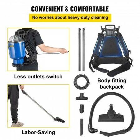 Backpack Vacuum 4L Backpack Vacuum Cleaner 5-IN-1 Lightweight Backpack Vacuum HEPA Filtration Vacuum Backpack Commercial w/ Telescoping Wand Tool Kit