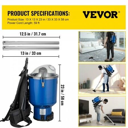 Backpack Vacuum 4L Backpack Vacuum Cleaner 5-IN-1 Lightweight Backpack Vacuum HEPA Filtration Vacuum Backpack Commercial w/ Telescoping Wand Tool Kit