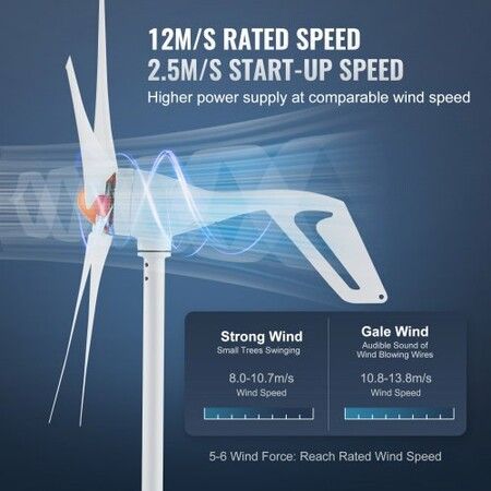 500W Wind Turbine Generator 12V Wind Turbine Kit 5-Blade Wind Power Generator with MPPT Controller Adjustable Windward Direction & 2.5m/s Start Wind Speed