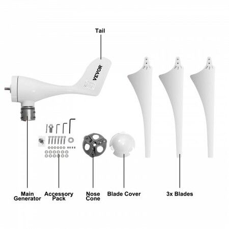 Wind Turbine 400Watt Wind Turbine Generator DC 12V Wind Turbine Generator 3/5 Blades with Controller (400Watt)