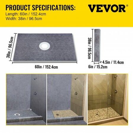 Waterproofing Shower Kit Shower Kit Tray 38''x60'' with Central Drain ABS