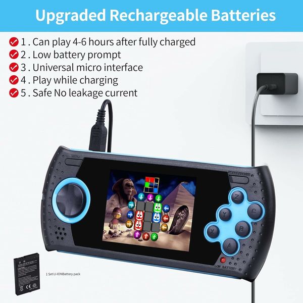 16 Bit Handheld Game for Kids Built in 230 HD Classic Retro Video Games for Boys Girls Ages 4 to 12, Blue