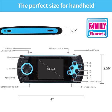 16 Bit Handheld Game for Kids Built in 230 HD Classic Retro Video Games for Boys Girls Ages 4 to 12, Blue