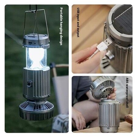 Solar Camping Lantern Fan LED Lantern Outdoor Solar Powered Retractable Camping Light Portable Travel