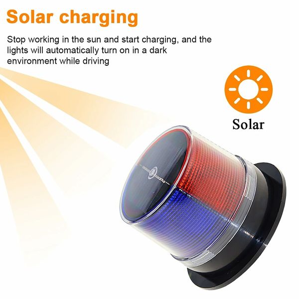 Solar Strobe Warning Light, Waterproof Cover Safety Flashing Light Magnetic Base Ceiling Strobe Light  Navigation (Red+Blue)