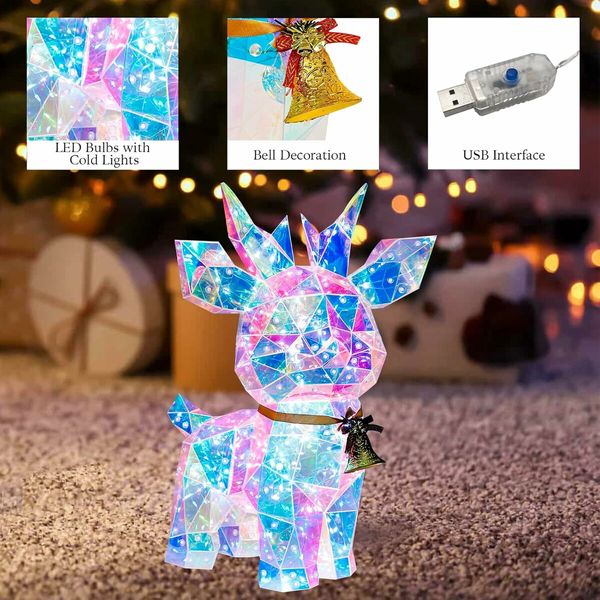 40cm Luminous Deer Christmas Decoration, Small Glowing Reindeer with Clear Gift Box for Holiday Gift