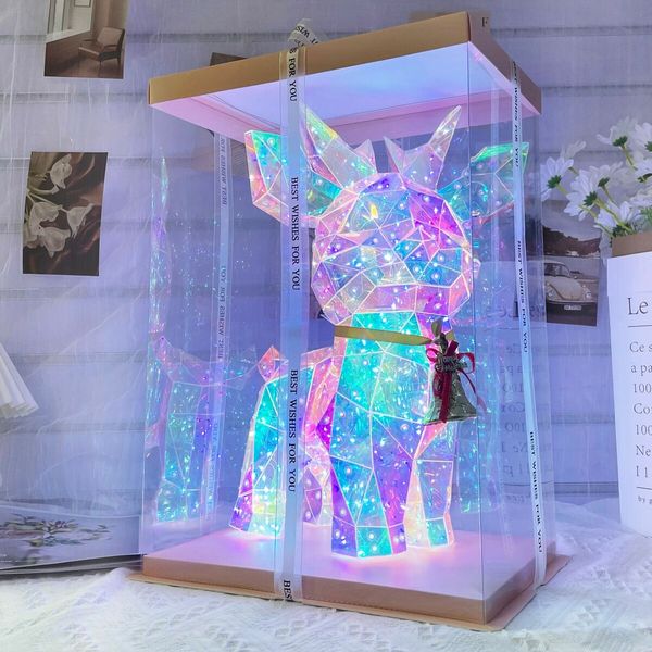 40cm Luminous Deer Christmas Decoration, Small Glowing Reindeer with Clear Gift Box for Holiday Gift