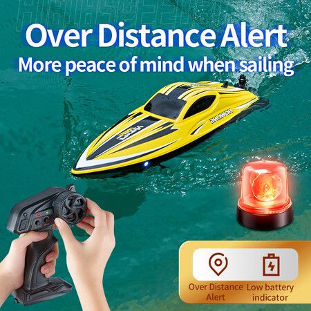 Remote Control Boat for Pools and Lakes, Underwater RC Speed Boat, Mini RC Boats for Kids (Yellow)