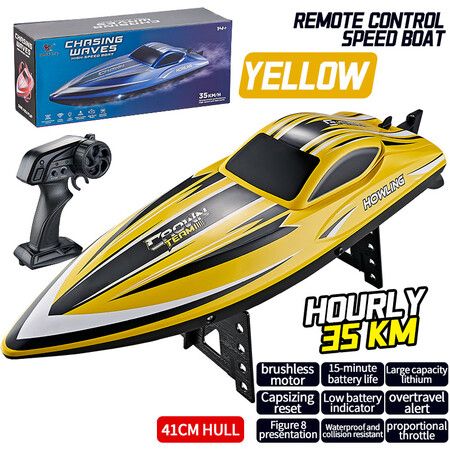 Remote Control Boat for Pools and Lakes, Underwater RC Speed Boat, Mini RC Boats for Kids (Yellow)