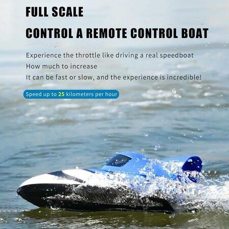 Remote Control Boat for Kids, 2.4GHZ 25Km/h Turbo Jet High Speed Boat with Brushless Motor, Mini Electric Toys, Blue