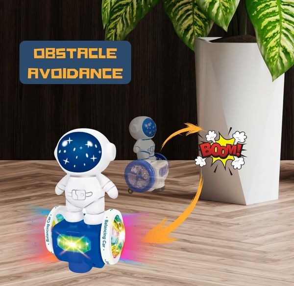 Electric Robot Dancing Toy Astronaut Car 360 Degree Spin Interactive Musical and Light Up Obstacle Avoidance for Kids