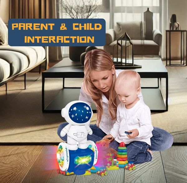 Electric Robot Dancing Toy Astronaut Car 360 Degree Spin Interactive Musical and Light Up Obstacle Avoidance for Kids