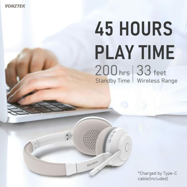 Bluetooth Headset Wireless Headset with Microphone Noise Canceling & Mute,USB Dongle for Computer PC Phone Work Office Meetings