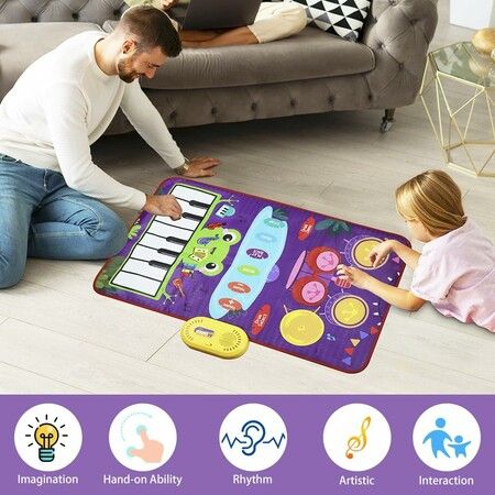 Kids Musical Toys Piano Keyboard Drum Play Mat Music Floor Blanket Birthday for 3+ Year Old Kids