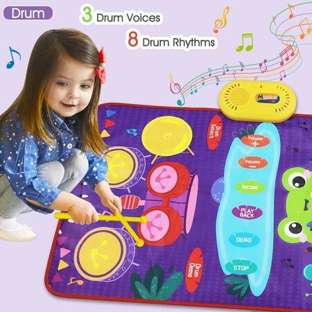 Kids Musical Toys Piano Keyboard Drum Play Mat Music Floor Blanket Birthday for 3+ Year Old Kids