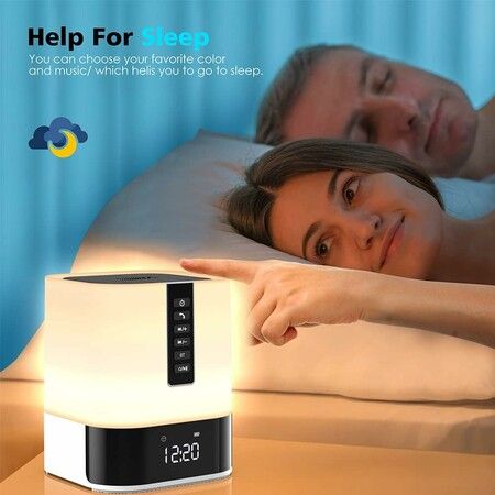 Night Light Bluetooth Speaker, 5 in 1 Touch Control Bedside Lamp Dimmable Multi Color Changing, Bedroom Alarm Clock